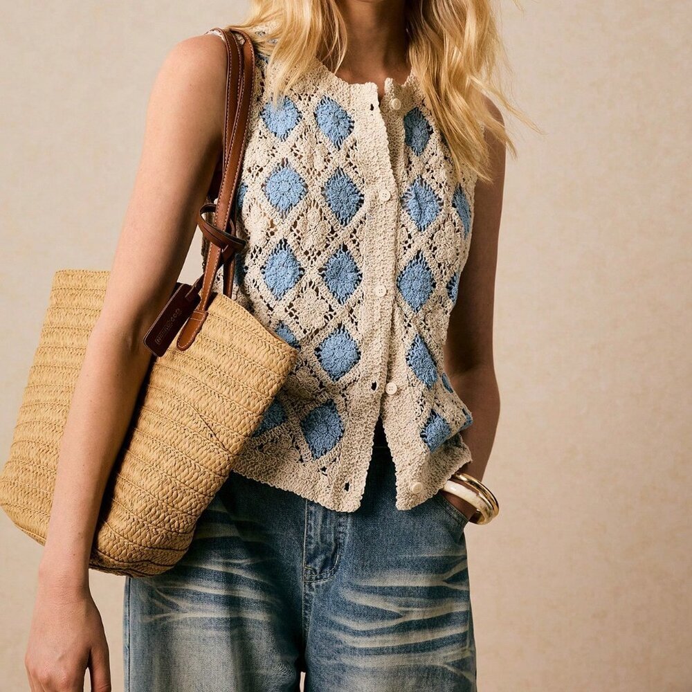 Baby Blue Casual Women's Sleeveless Knit Cardigan Vest - Picture 6 of 8